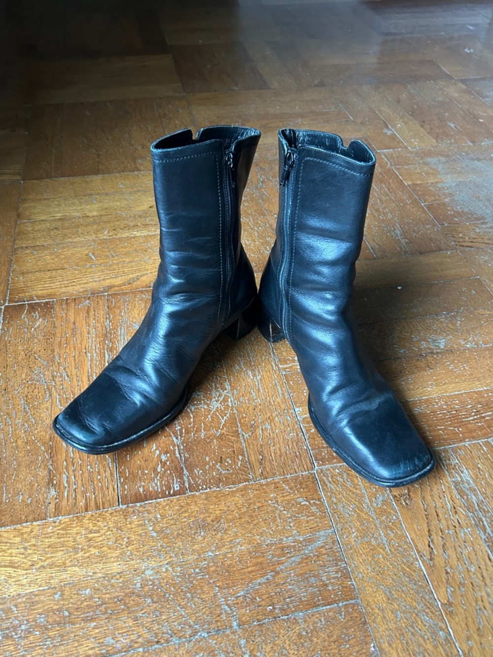 Coach Black Leather Mid-Calf Zip Ankle Boots
